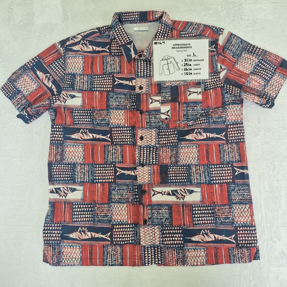 Columbia PFG Shirt Men LARGE Red White Blue Fishing Button USA Short Sleeve Boat